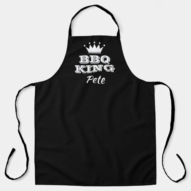 Personalised black BBQ KING cooking apron for men (Front)