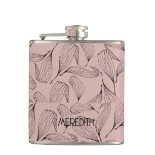 Personalised Black & Beige Leaves Hip Flask