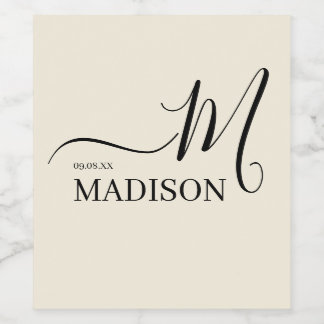 Personalised Black Beige Signature Wedding Wine Label