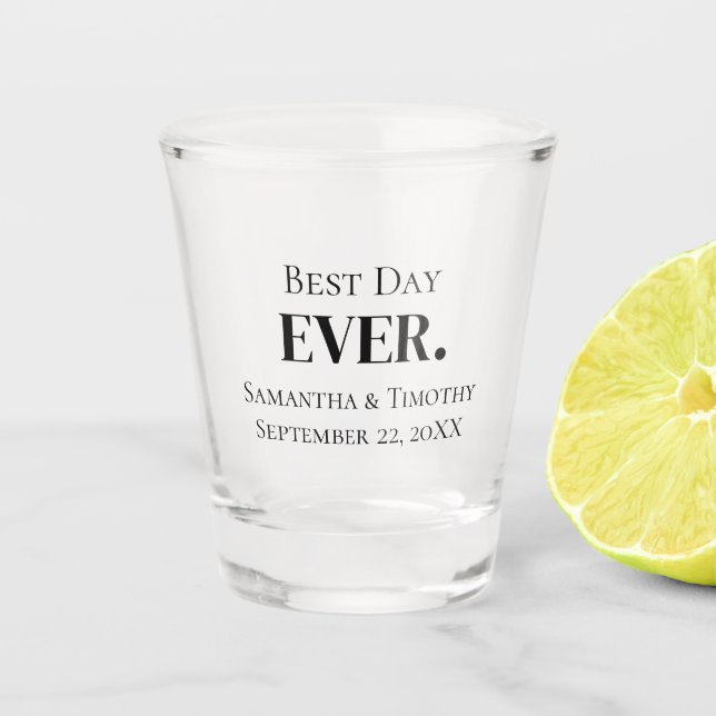 Personalised Black Best Day Ever Wedding Favours  Shot Glass (Front)
