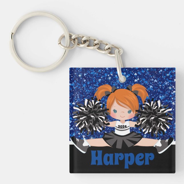 Personalised Black & Blue Cheerleading Keychain (Front)