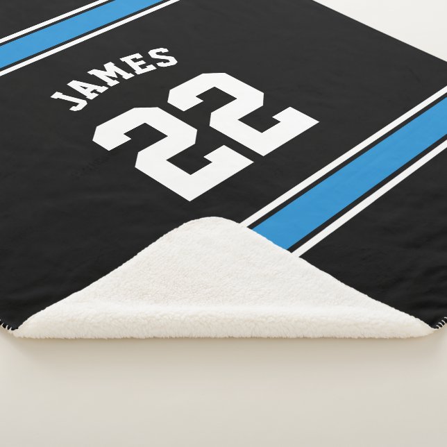 Personalised Black Blue Jersey Novelty Sport Sherpa Blanket (3/4)