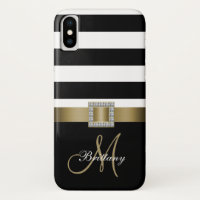 Personalised Black Bold Stripes Gold Monogram