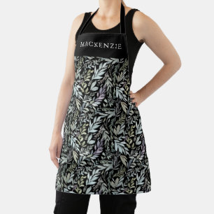 Personalised Black Botanical Watercolor Pattern Apron