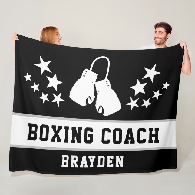 Personalised Black Boxing Coach Name Fleece Blanket (In Situ)