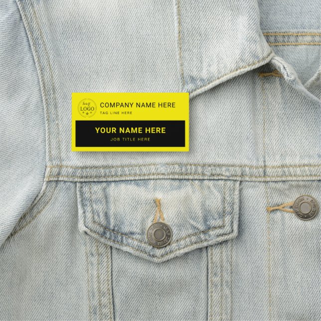 Personalised Black & Bright Yellow Rectangle Name Tag (In Situ)