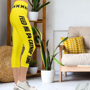 Personalised Black Bright Yellow Stripes Stylish Capri Leggings