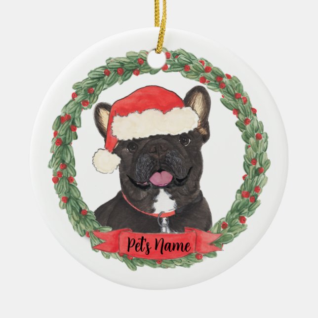 Personalised Black Brindle Frenchie French Bulldog Ceramic Tree Decoration (Front)