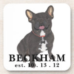 Personalised Black Brindle Frenchie French Bulldog Coaster<br><div class="desc">I am in love with this beautifully detailed watercolor illustration of a black brindle frenchie or french bulldog! Personalise these with your name or monogram and even and change the background colour to compliment your decor! Shop the rest of my collection for the sweetest housewarming, bridal shower, teacher, mother-in-law, husband,...</div>