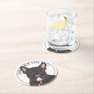 Personalised Black Brindle Frenchie French Bulldog Round Paper Coaster