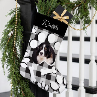 Personalised Black Buffalo Plaid Pet Dog Cat Photo Small Christmas Stocking