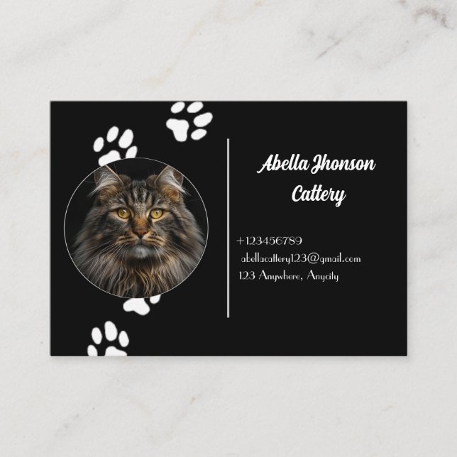 Personalised Black Business Card For Cattery  (Front)