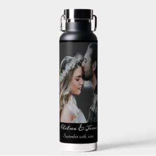 Personalised Black Calligraphy Add Your Own Photo Water Bottle