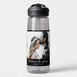 Personalised Black Calligraphy Add Your Own Photo Water Bottle