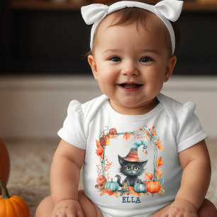 Personalised Black Cat Baby Halloween Bodysuit