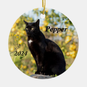 Personalised Black Cat Ceramic Tree Decoration