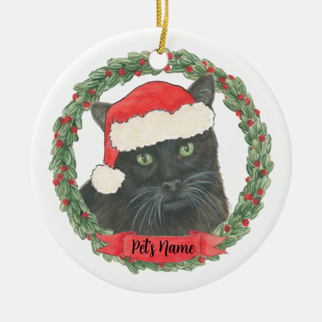 Personalised Black Cat Ceramic Tree Decoration (Front)