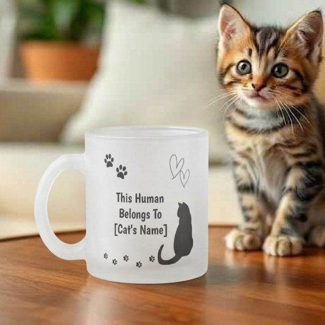 Personalised Black Cat Frosted Glass Mug (Creator Uploaded)
