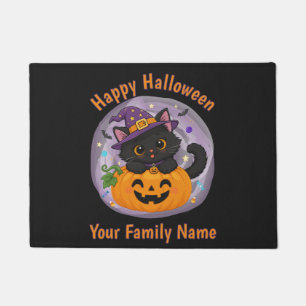 Personalised Black Cat Halloween Family Doormat