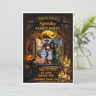 Personalised Black Cat Halloween Family Photo Fram Invitation