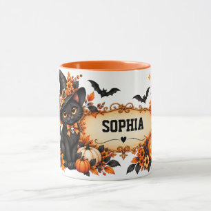 Personalised Black Cat Halloween Mug
