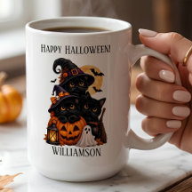 Personalised Black Cat Halloween with Pumpkins