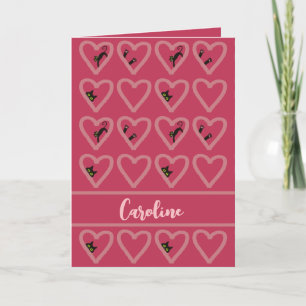 Personalised Black Cat Hearts Cute Valentines Day Holiday Card