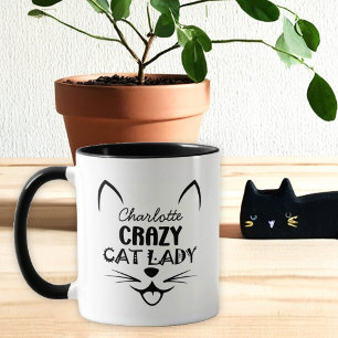 Personalised Black Cat Lady Name Mug