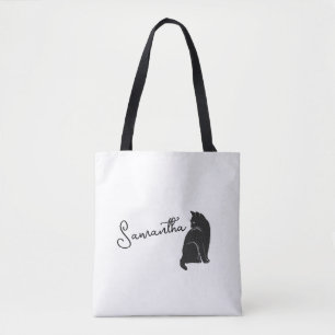 Personalised Black Cat Looking Back    Tote Bag