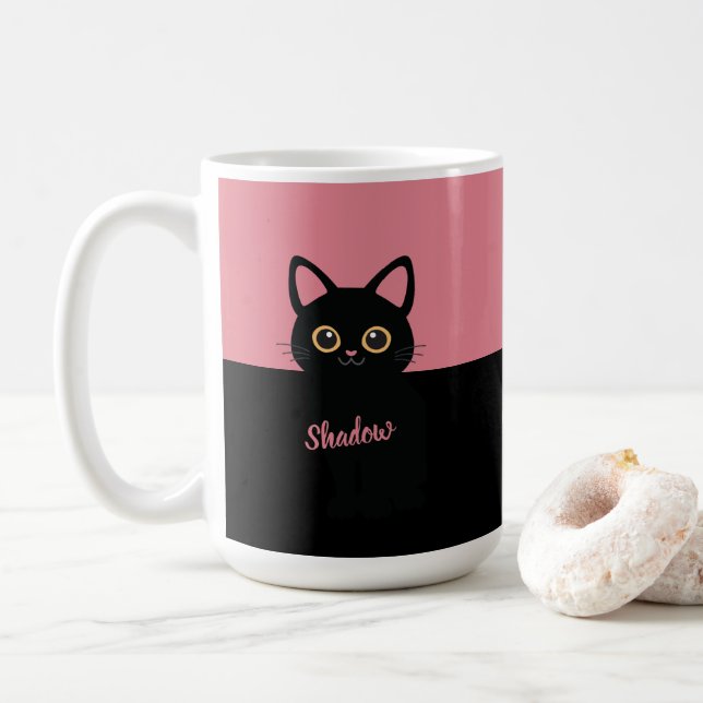 Personalised Black Cat Mug - Gift For Cat lovers (With Donut)