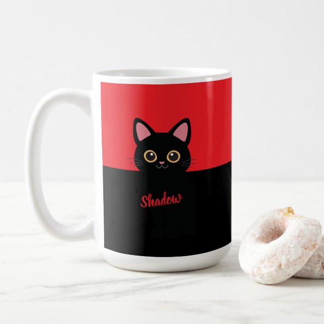 Personalised Black Cat Mug - Gift For Cat lovers (With Donut)