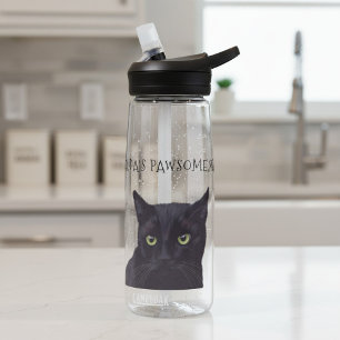 Personalised Black Cat Name Pawsome Water Bottle