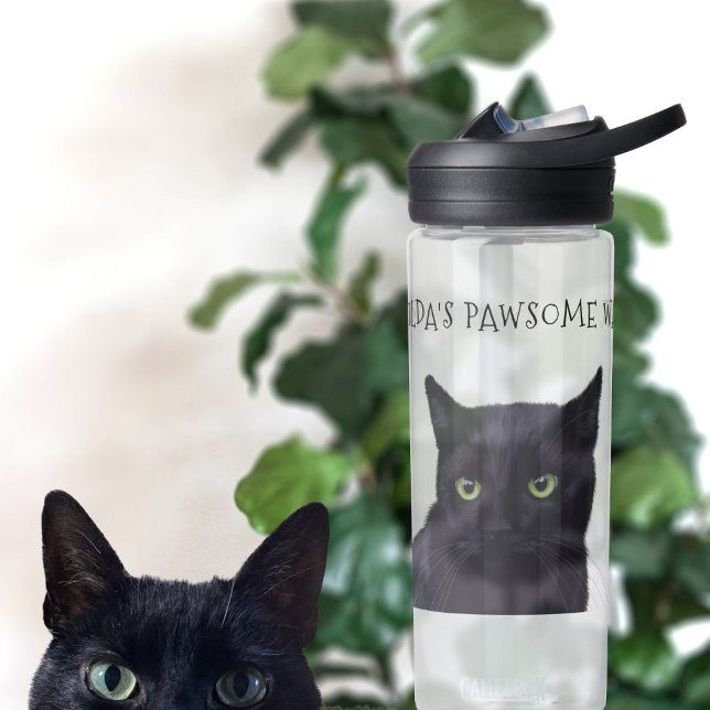 Personalised Black Cat Name Pawsome Water Bottle (Pawsome water bottle for your pawsome water. Just add your name)