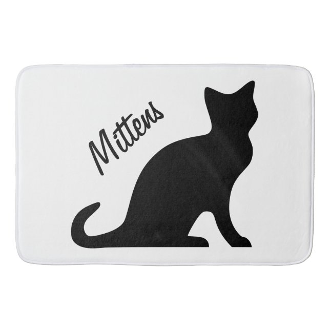 Personalised black cat non slip bathroom bath mat (Front)