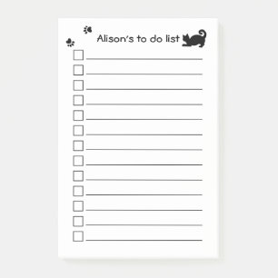 Personalised Black Cat Paw Print To Do List Post-it Notes