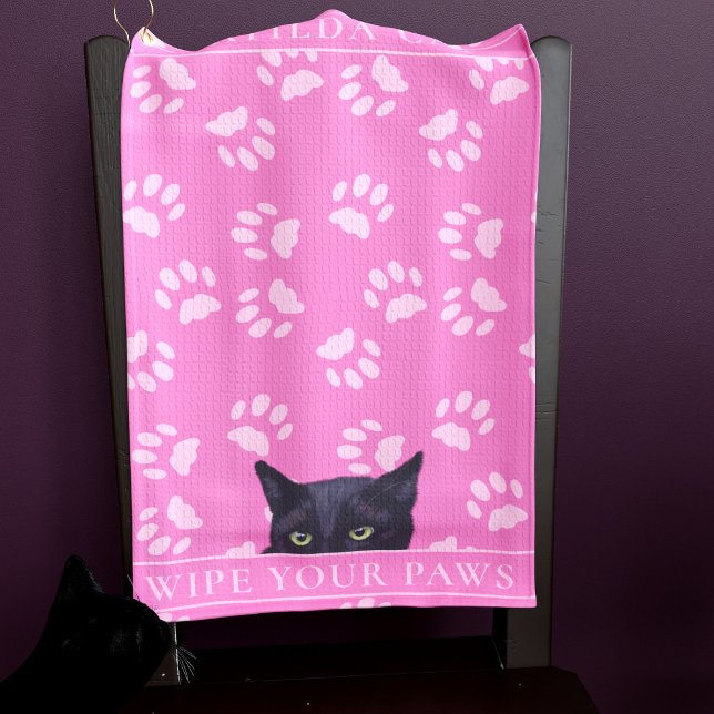 Personalised Black Cat Paws Hot Pink Golf Towel (Purrfect pink golf towel for your golfing Cat Mom or your cat. Either one will love you more)