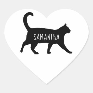 Personalised Black Cat Silhouette Heart Sticker