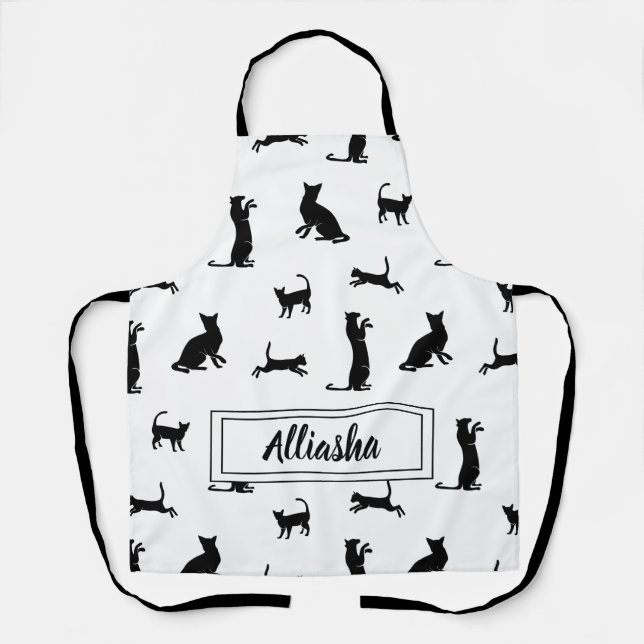 Personalised Black Cat Silhouette Pattern Apron (Front)