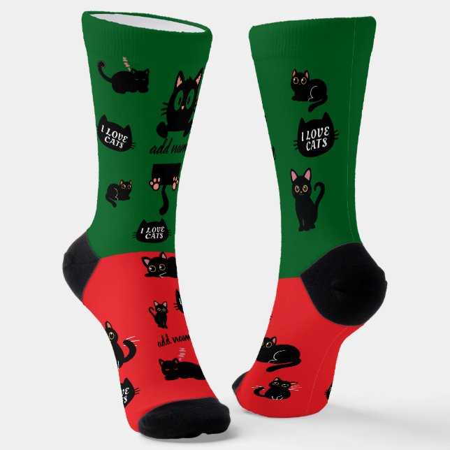 Personalised Black Cat Socks - Custom Cat Lover Gi (Angled)