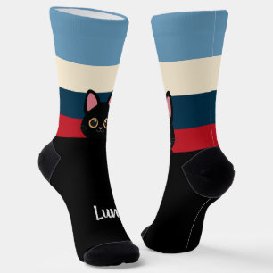 Personalised Black Cat Socks Custom Name Colour