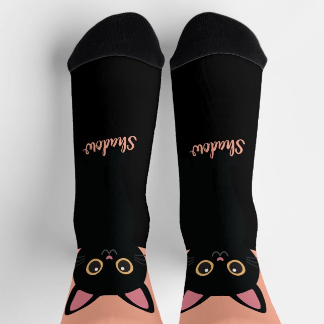 Personalised Black Cat Socks - Gift For Cat lovers (Top)