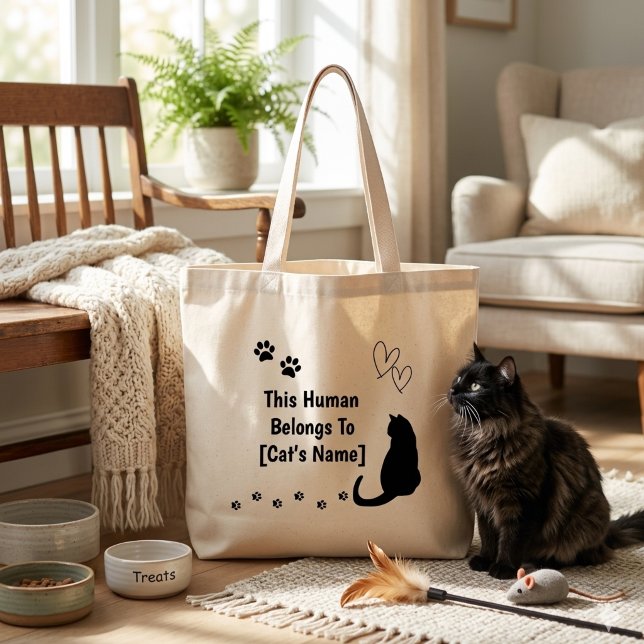 Personalised Black Cat Tote Bag (Personalized tote bag for cat owners)