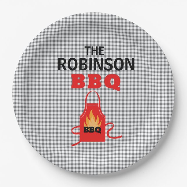 Personalised Black Chequered BBQ Paper Plates (Front)