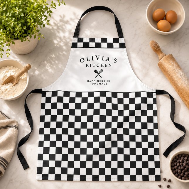 Personalised Black Chequered Kitchen Custom Name Apron (Creator Uploaded)