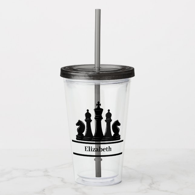 Personalised Black Chess Pieces Acrylic Tumbler (Front)