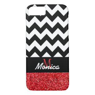 Personalised Black Chevron Red Glitter iPhone 8/7 Case