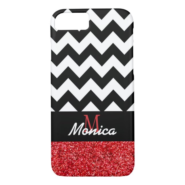 Personalised Black Chevron Red Glitter Case-Mate iPhone Case (Back)