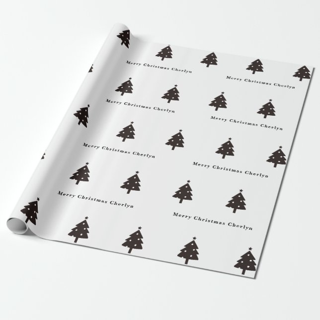 Personalised Black Christmas Tree Wrapping Pape Wrapping Paper (Unrolled)