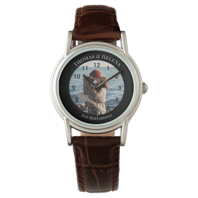 Personalised Black Circle with Top Bottom Texts Watch (Front)