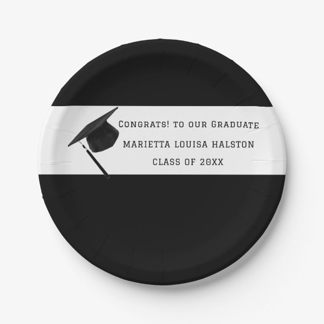 Personalised Black Class of 20XX Graduation Paper Plate (Front)